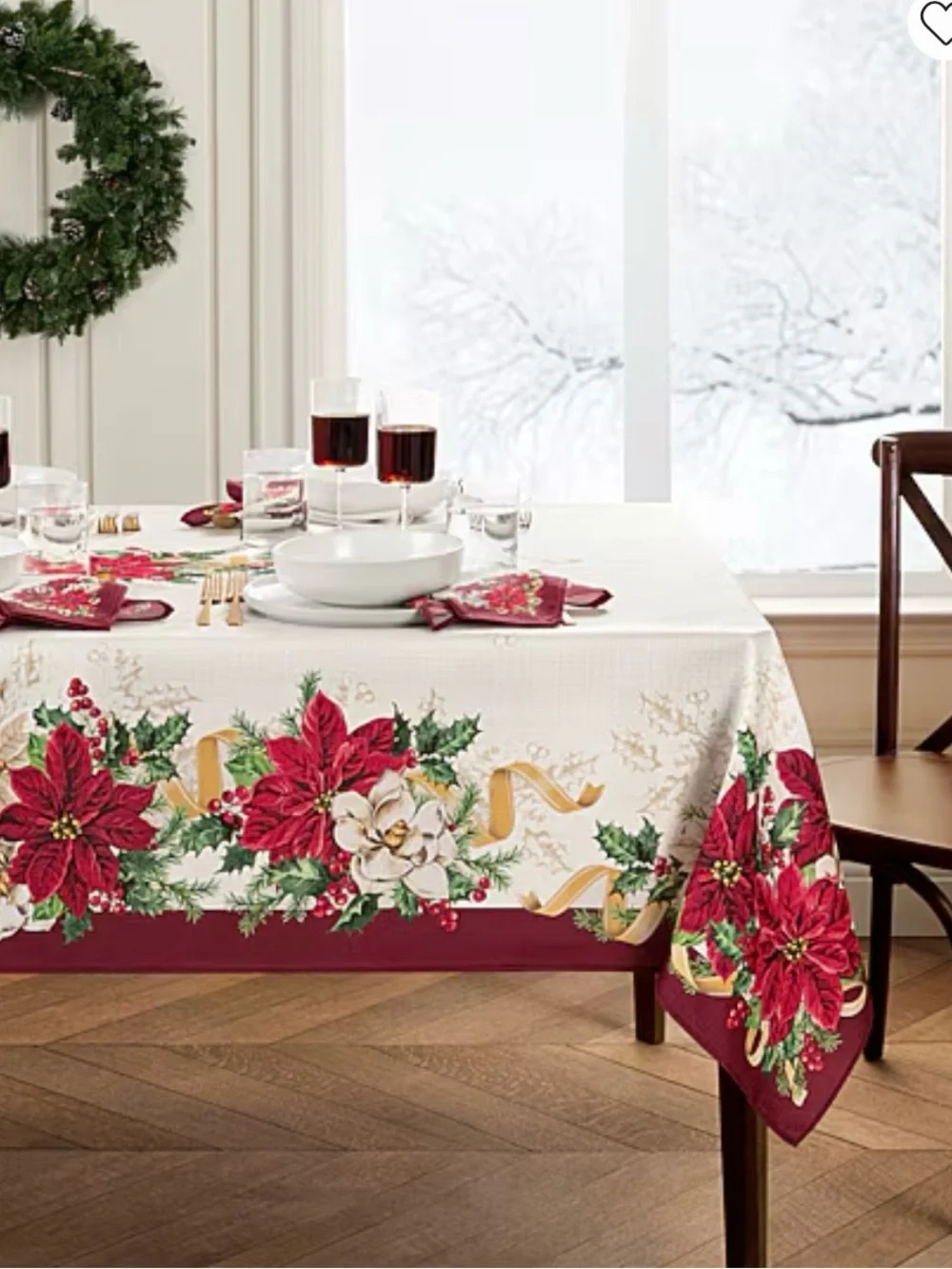 Holiday Poinsettia Tablecloth - Red and White
